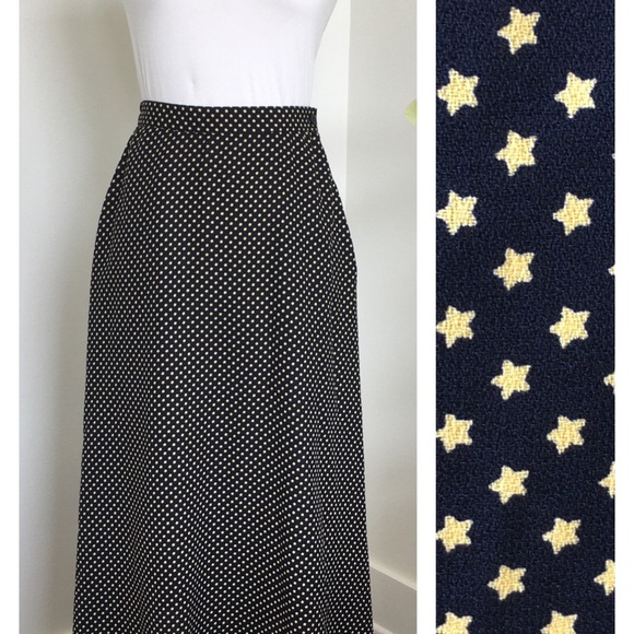 90s Leslie Fay Maxi Navy Gold Star Print Nautical Size Small Skirt - Picture 4 of 10